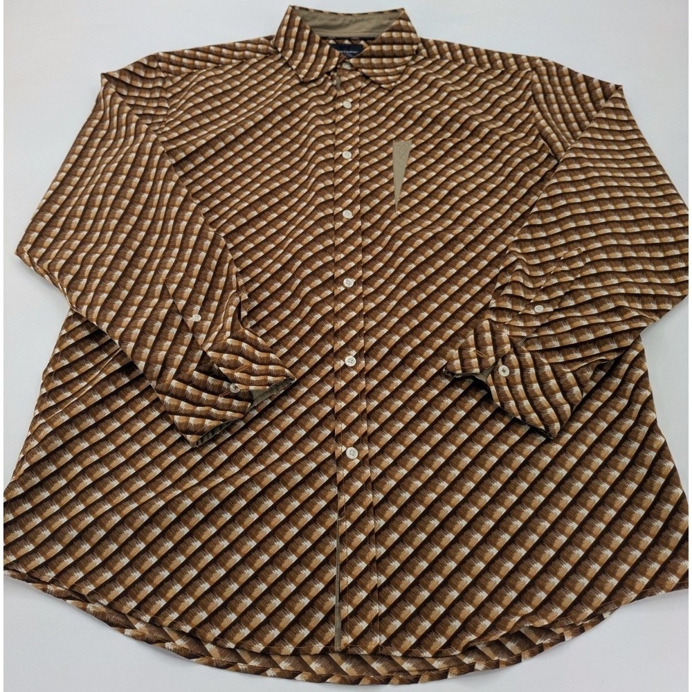 Vintage Phat Farm Shirt Mens Large Brown Diagonal Geometric‎ Button Down Y2K L/S